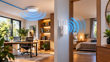 Point d’accès WiFi alimenté par Ethernet et répéteur WiFi mural dans une maison moderne