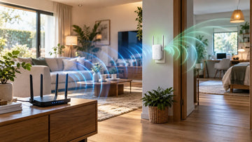 Routeur WiFi et répéteur WiFi étendant la couverture dans une maison moderne