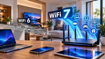Comparaison visuelle entre WiFi 6 et WiFi 7 dans un réseau domestique moderne