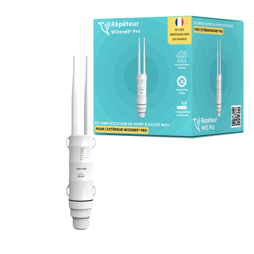 Kit Amplificateur de Point d'Accès Wifi pour l'Extérieur WiZone9® Pro