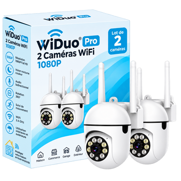 WiDuo Pro lot de 2 caméras WiFi 1080P avec emballage sur fond transparent