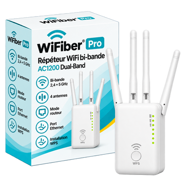 Répéteur WiFi WiFiber Pro blanc et sa boîte