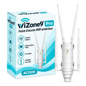 WiZone9® Pro AC1200 à 4 antennes et sa boîte